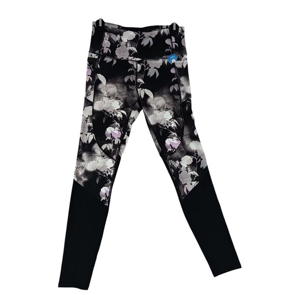 Skechers GoFlex Leggings Womens Medium 28X27 Black Floral High Waist Yoga Gym - Picture 1 of 15